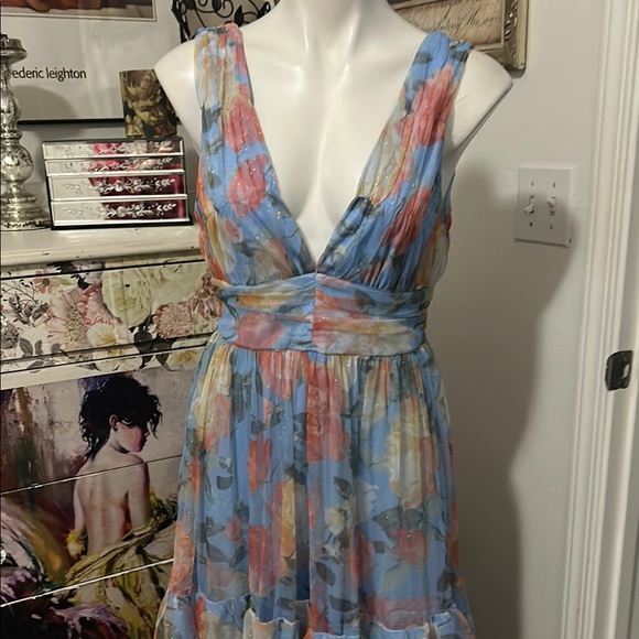 Lulu's Blue and Pink Tiered Maxi Sundress for Weddings - Picture 7 of 14